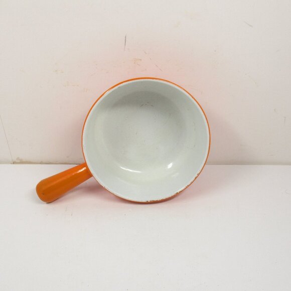 Vintage LEVCOWARE Orange Flame Enameled Cast Iron 7” Sauce Pot Pan Made in Japan - Picture 4 of 6